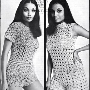 Sofortiger Download-Vintage 1960s Häkelanleitung für 2 Shorts Hosenanzüge pdf