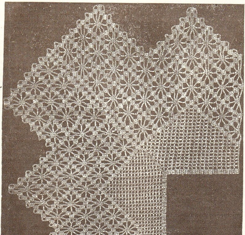 May include: Close-up of a vintage, off-white crochet doily. The doily features a complex floral and geometric pattern, with a scalloped edge. The crochet work is intricate, showcasing the detailed craftsmanship of the piece. The background is a muted brown.