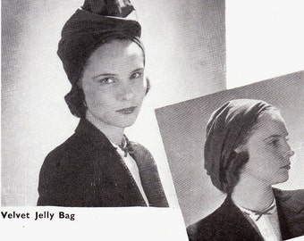 INSTANT DOWNLOAD-Vintage 1940s wartime 'jelly bag' hat sewing pattern-  easy make - PDF