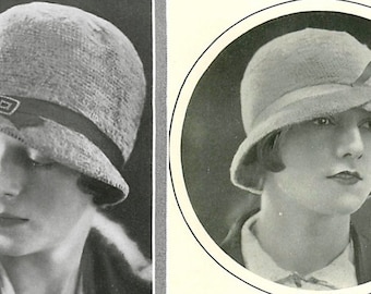Dos sombreros cloche estilo Flapper de los años 20 para tejer a crochet: patrón en PDF de descarga instantánea.
