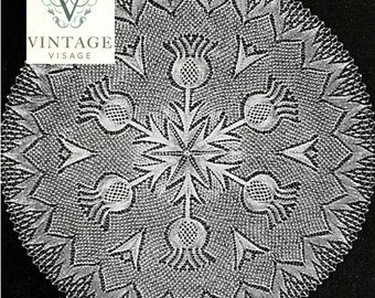 Vintage Knitting Pattern pdf- beautiful intricate Scottish thistle emblem baby christening shawl pdf instant download