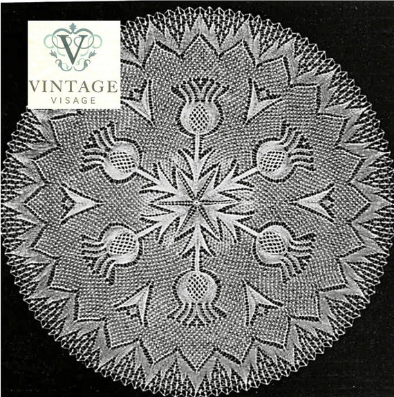 Vintage Knitting Pattern pdf- beautiful intricate Scottish thistle emblem baby christening shawl pdf instant download