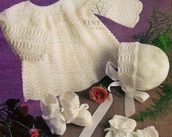 INSTANT DOWNLOAD under a dollar-babys lace hat coat bootie set vintage knitting pattern-pdf email delivery