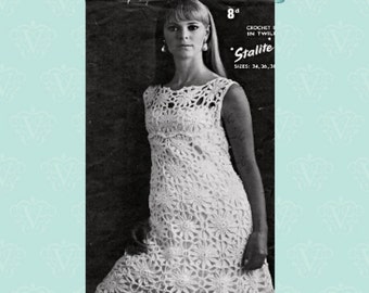 How to make a Mod flower lace mini dress 1960s crochet pattern- instant download  pdf email delivery