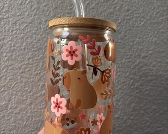 Capybara & Flowers Glass Cup
