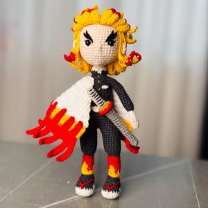 Handmade Rengoku Kyojuro Crochet Doll | Demon Slayer Anime Amigurumi | Flame Hashira | Anime Plush
