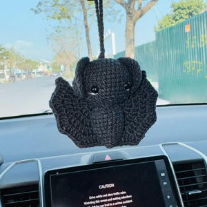 Car Accessory Bat Plush | Rear View Mirror | Crochet Car Charm | Crochet Bat | Bat Hanging | Hanging Bat Car Decor | Car Accessory Bat