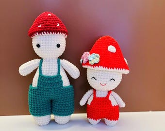 Cute Mushroom Girl Crochet Plush, Woodland Decor, Amigurumi Doll