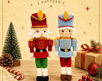 Patrón de ganchillo amigurumi de pareja cascanueces en PDF / Tutorial de soldado de juguete navideño / Descarga digital de muñeco navideño