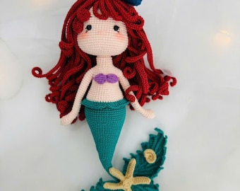 Handgemaakte gehaakte zeemeerminpop | Hypoallergeen amigurumi-knuffel | Handgemaakt cadeau voor kinderen