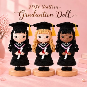 Crochet Graduation Doll PDF Pattern – 19 cm Amigurumi Graduate, English US Terms
