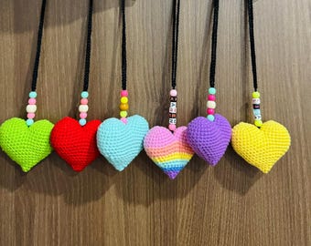 Crochet Heart Keychain | Colorful Heart Keyring | Handmade Bag Charm | Crochet Gift | Custom Name Option