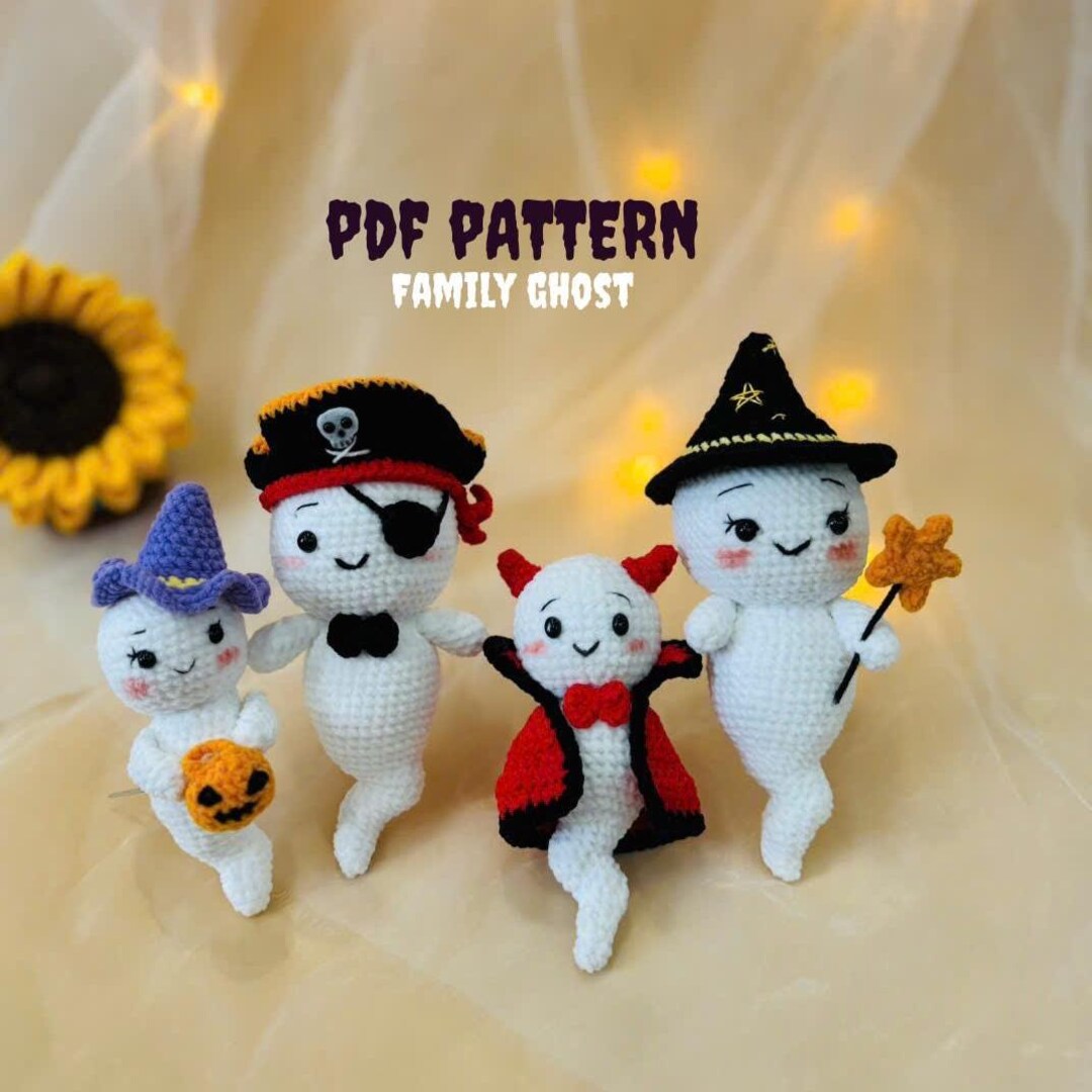 Crochet Halloween Ghost Pattern Bundle: Pirate, Witch, Devil, Baby (PDF ...