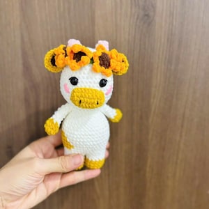 Handmade Sunflower Cow Amigurumi | Crocheted Sunflower Cow | Amigurumi Cow | Cow Plush