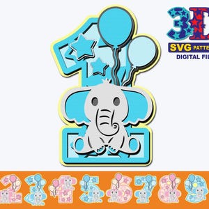 Elephant Baby Party Numbers, Elephant Baby svg, Birthday Party, Any Age Birthday, DIY digital download svg cricut silhouette