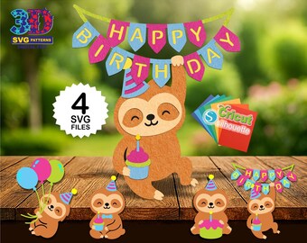Sloth Birthday 3D Svg, Sloth Svg, Sloth Party, Cricut Silhouette Svg (Digital Download)