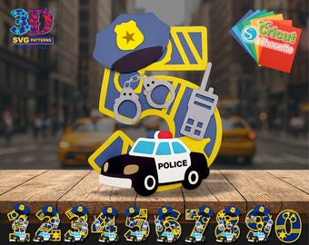 Polizei Geburtstag 3D svg Zahlen, Polizei Party svg, Polizei Cake Topper: Cricut Silhouette Schnitt Dateien (Digitaler Download)