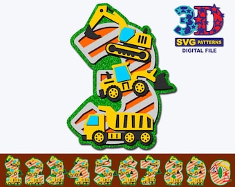 Construction Trucks Birthday Numbers SVG: DIY Party Decor (Digital Download)
