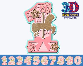Carousel Birthday Numbers SVG: Girl Party DIY (Digital Download)