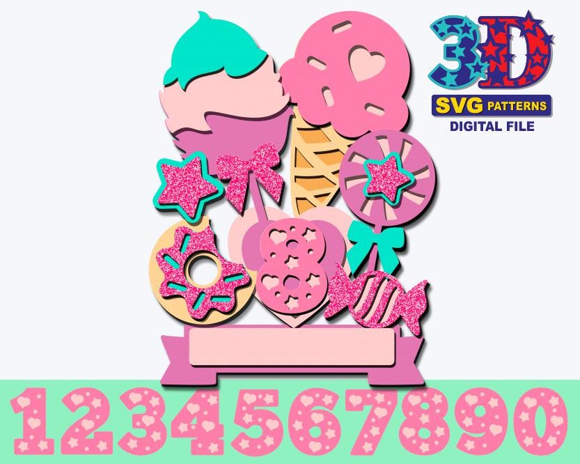Sweet Birthday Cake Topper, Candy svg, Girl Birthday Party, Any Age Birthday, DIY digital download svg cricut silhouette