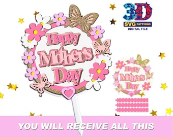 Happy Mother's Day Cake Topper SVG: Floral Butterfly Design (Digital Download)
