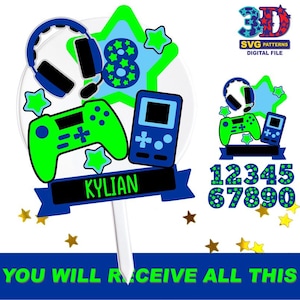 Adorno para tarta de videojuegos, SVG de videojuegos, fiesta de cumpleaños de videojuegos, cumpleaños para cualquier edad, descarga digital DIY SVG Cricut silueta