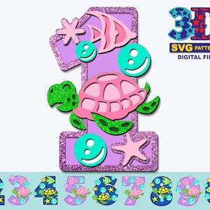 Baby Turtle Birthday Party Numbers, Turtle svg, Girl Birthday Party, Any Age Birthday, DIY digital download svg cricut silhouette