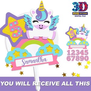 Unicorn Rainbow Cake Topper, Cute Unicorn Svg, Unicorn Party Topper Svg, Rainbow Svg, DIY digital download svg cricut silhouette