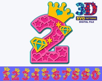 プリンセスバースデーナンバーSVG：DIYパーティーデコレーション（デジタルダウンロード）