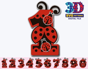 Ladybug Birthday Party Numbers, Ladybug svg, Girl Birthday Party, Any Age Birthday, DIY digital download svg cricut and silhouette