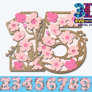 Números de festa de aniversário de flor de cerejeira, flor de cerejeira svg, festa de aniversário de menina, aniversário de qualquer idade, faça você mesmo download digital svg cricut silhueta