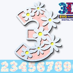 Numeri per feste di compleanno con fiori di margherita, svg di fiori, festa di compleanno per bambine, compleanno di qualsiasi età, download digitale fai da te svg cricut silhouette