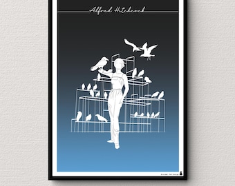 The Birds Poster Alfred Hitchcock Movie Print | Minimalist Wall Art | Horror Movie Gift | Classic Cinema Decor