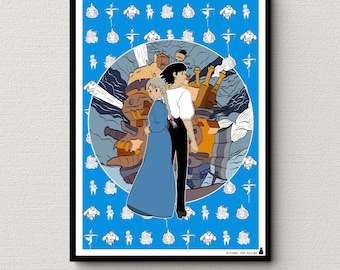 Howl's Moving Castle Poster, Studio Ghibli Anime Wall Art