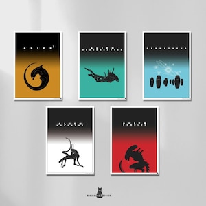 Alien Movie Posters Bundle | 5 Printable Wall Art | Sci Fi Home Decor | Digital Download | Complete Saga Print Set PDF