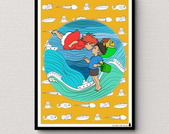Ponyo-poster, Studio Ghibli Anime-väggkonst
