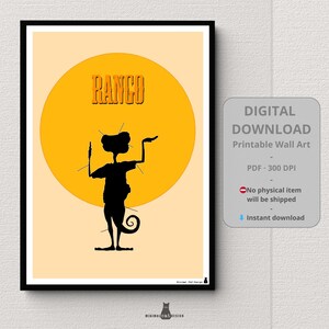 Rank Poster | Johnny Depp Western Movie Wall Art | Minimalist Cinema Print | Gold Orange | Digital Download image 2