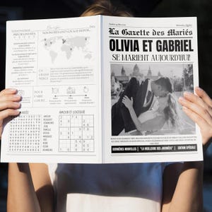 Französische Version: Gazette des Maries - Hochzeitszeitung Programmvorlage Canva Bearbeitbar (Digitaler Download)