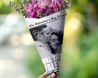 Custom Valentine's Day Newspaper Bouquet Wrap (Canva Template)