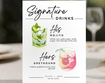 Plaque de décoration de mariage : modèle de menu de bar minimaliste (numérique)