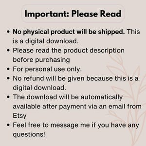 K&ouml;nnte beinhalten: Wichtig: Bitte lesen Sie. Diese Anzeige ist nur f&uuml;r einen digitalen Download. Es wird kein physisches Produkt versandt. Bitte lesen Sie die Produktbeschreibung vor dem Kauf. Es werden keine R&uuml;ckerstattungen gew&auml;hrt. Der Download wird automatisch nach der Zahlung per E-Mail von Etsy verf&uuml;gbar sein. Z&ouml;gern Sie nicht, mich zu kontaktieren, wenn Sie Fragen haben.