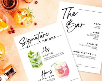 Enseigne pour boisson signature : modèle de menu de bar de mariage minimaliste (téléchargement numérique)