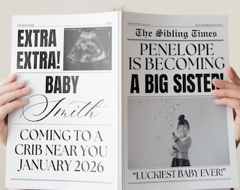 Journal de faire-part de bébé grande soeur/frère : modèle de toile modifiable (téléchargement numérique)