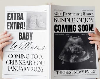 Baby Announcement Newspaper Template: Printable Pregnancy Reveal (Editable in Canva)