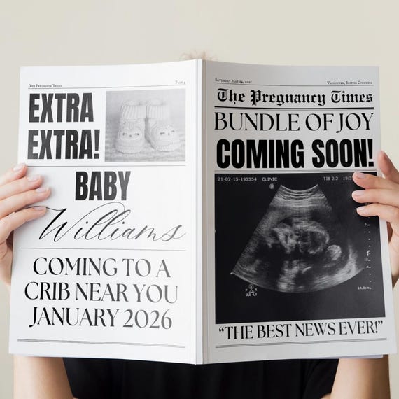 Baby Announcement Newspaper Template: Printable Pregnancy Reveal (Editable in Canva)