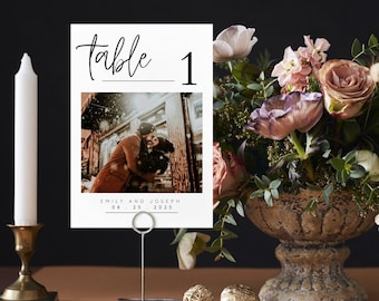 Personalisierte Hochzeit Tischnummern mit eigenen Fotos: Minimalistische Vorlage (Digital Download)