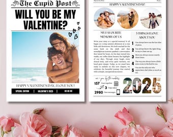 Valentine's Day Newspaper Card, Custom Cupid Post (Editable Canva Template)