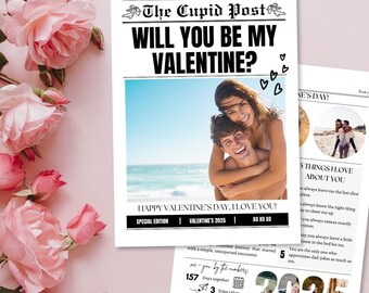 Customizable Newspaper Valentine's Day Gift, Cupid Post Template (Canva)