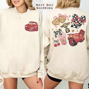 Pixar Carsland Racer Sweatshirt, Ka-Chow Red Racing Cars Pullover with Pink Bow, Cute Disney Racing Vibes, Piston Cup Crewneck for Girls