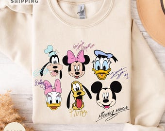 Sweat-shirt Disney Signatures avec autographes du personnage, motif Mickey et ses amis (coupe confortable, mélange de coton)